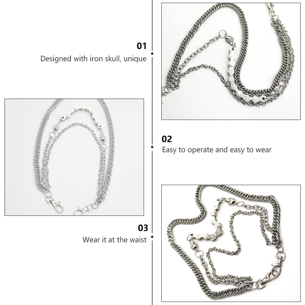Men Accessories In Silver - 1 ชิ้น โซ่หัวกะโหลกโลหะสีเงิน สำหรับกางเกงผู้ชาย เครื่องประดับเอว สไตล์ฮิปฮอป