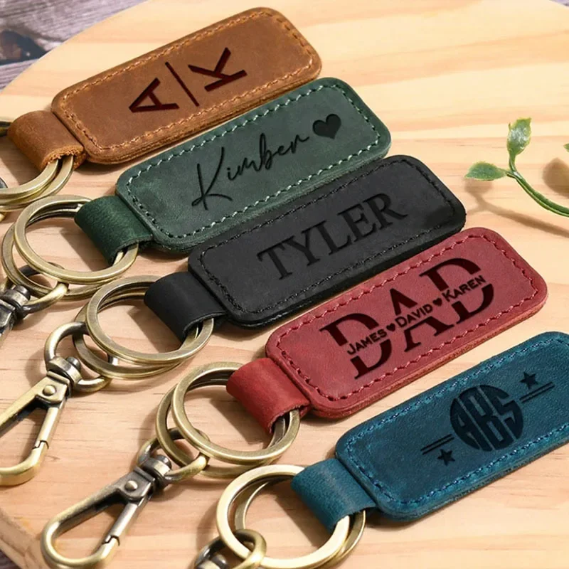 Men Accessories In Silver - เลเซอร์โลโก้ที่กําหนดเองพวงกุญแจหนังแกะสลักพวงกุญแจ Vintage สําหรับผู้ชายผู้หญิงปรับแต่งบริษัทโรงแรมชื่อหมายเลข Key Chain แหวน