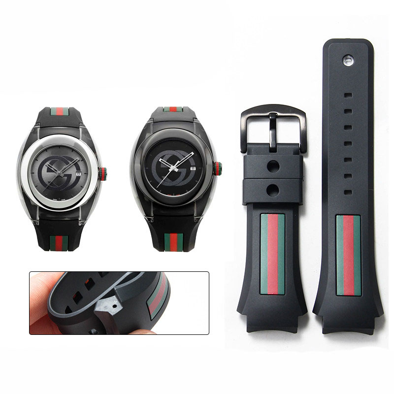 Men'S Accessories Gucci - สายนาฬิกายางสำหรับ Gucci รุ่น YA137/YA137107A พร้อมช่องยึดพิเศษ กันน้ำ