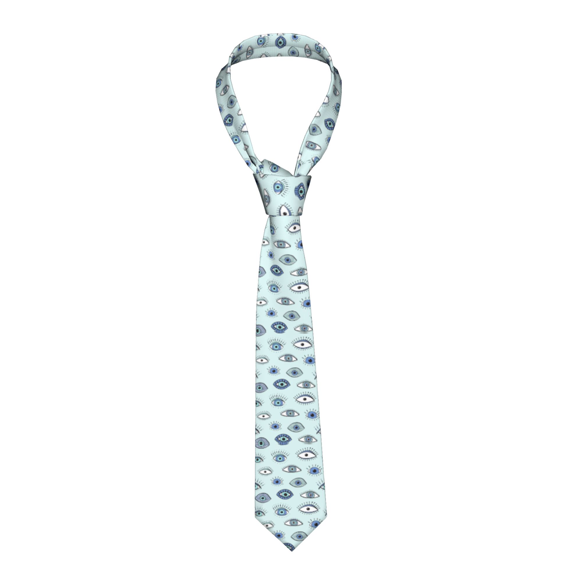 Men Accessories Evil Eye - เนคไทลายตาปีศาจ สไตล์ลำลอง กว้าง 8 ซม. สีน้ำเงิน