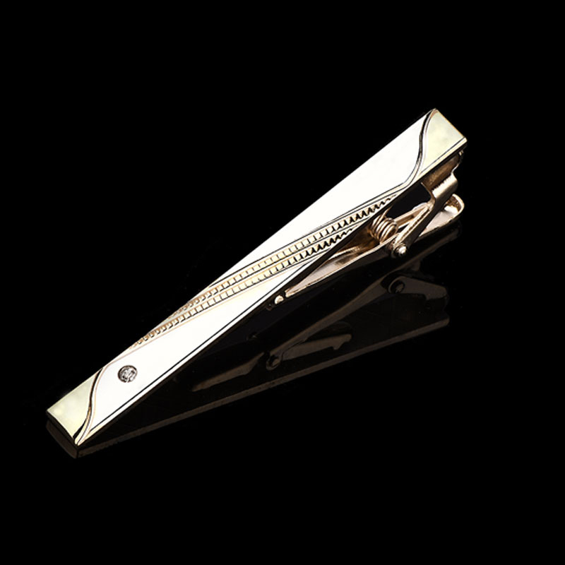 Men Accessories In Silver - คลิปหนีบเนคไทผู้ชาย 1 ชิ้น สีทองและสีเงิน ประดับด้วยพลอยเทียม เรียบง่ายและมีสไตล์