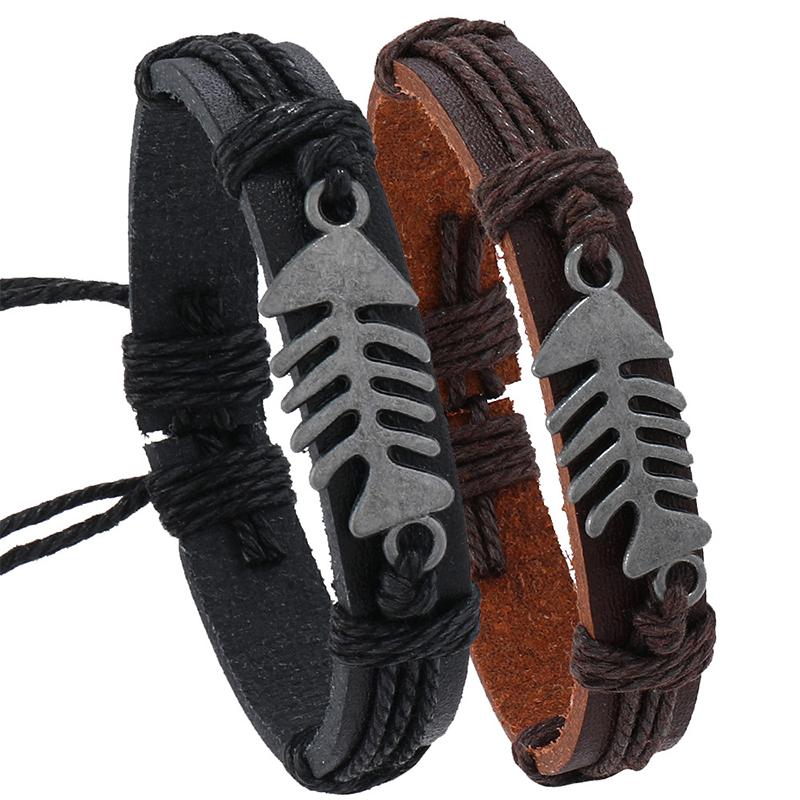 กำไลข้อมือหนังทอลายก้างปลาแนวย - Men Accessories Pk บทวิจารณ์และราคา